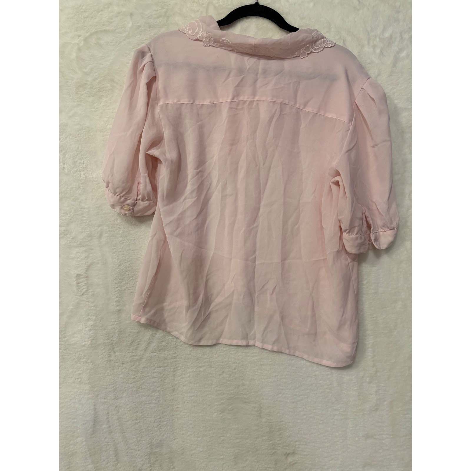 Jordan Vintage Pink Embroidered Lace Collar Blouse Short Puff Sleeve Size 13/14