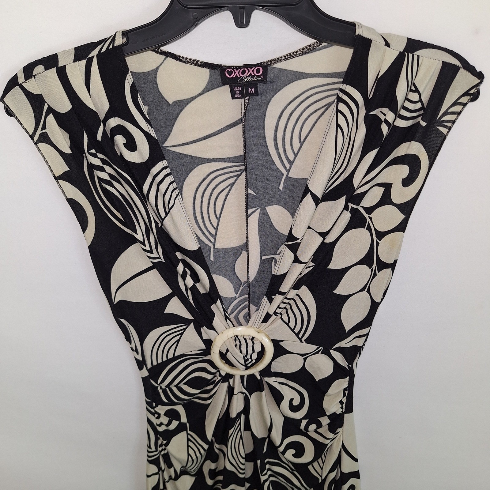 Vintage Y2K Whimsigoth XOXO Collection Black Cream Leaf Deep V-Neck Dress M