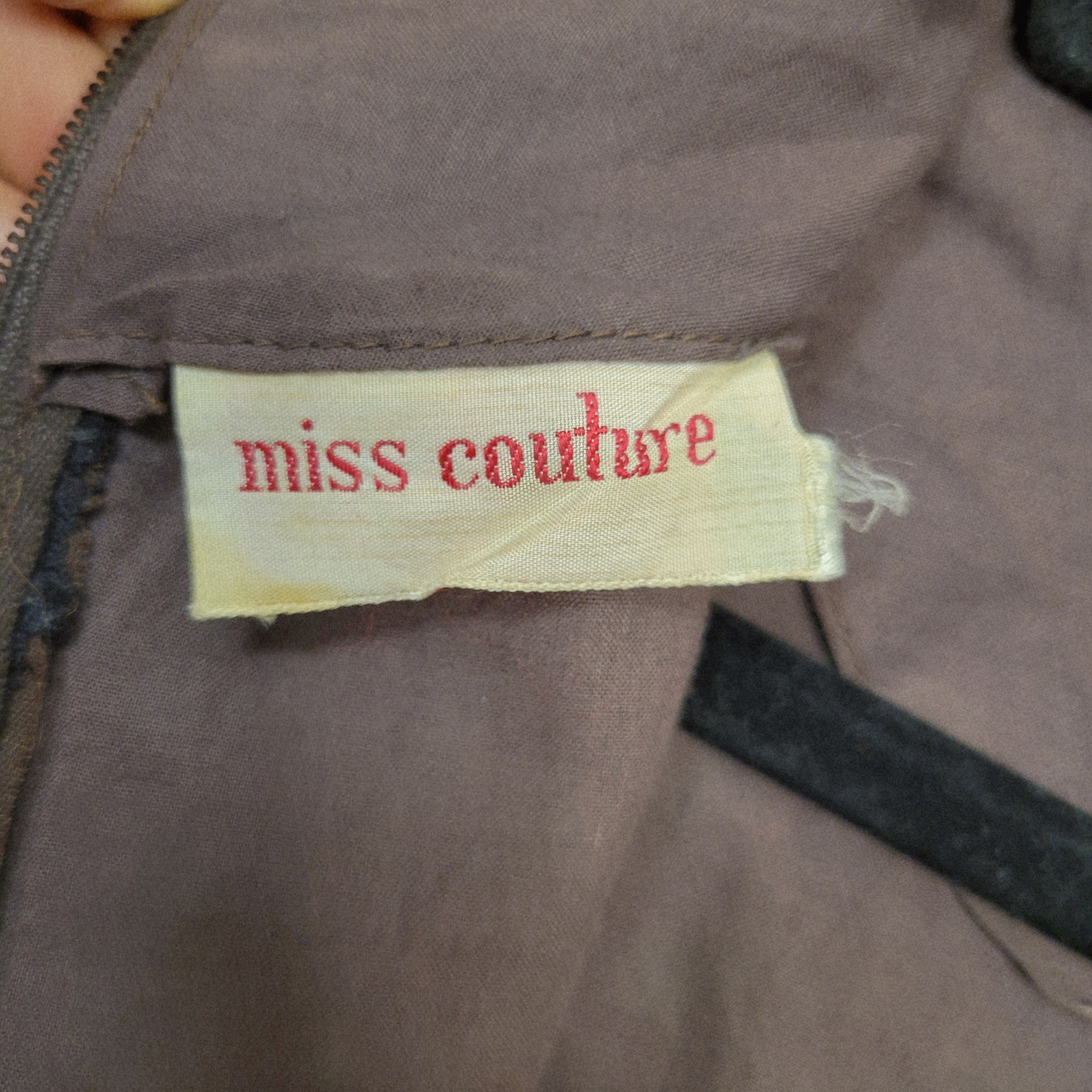 Vintage 1960s Miss Couture Day Dress Embroidered Cotton Dark Preppy Twee