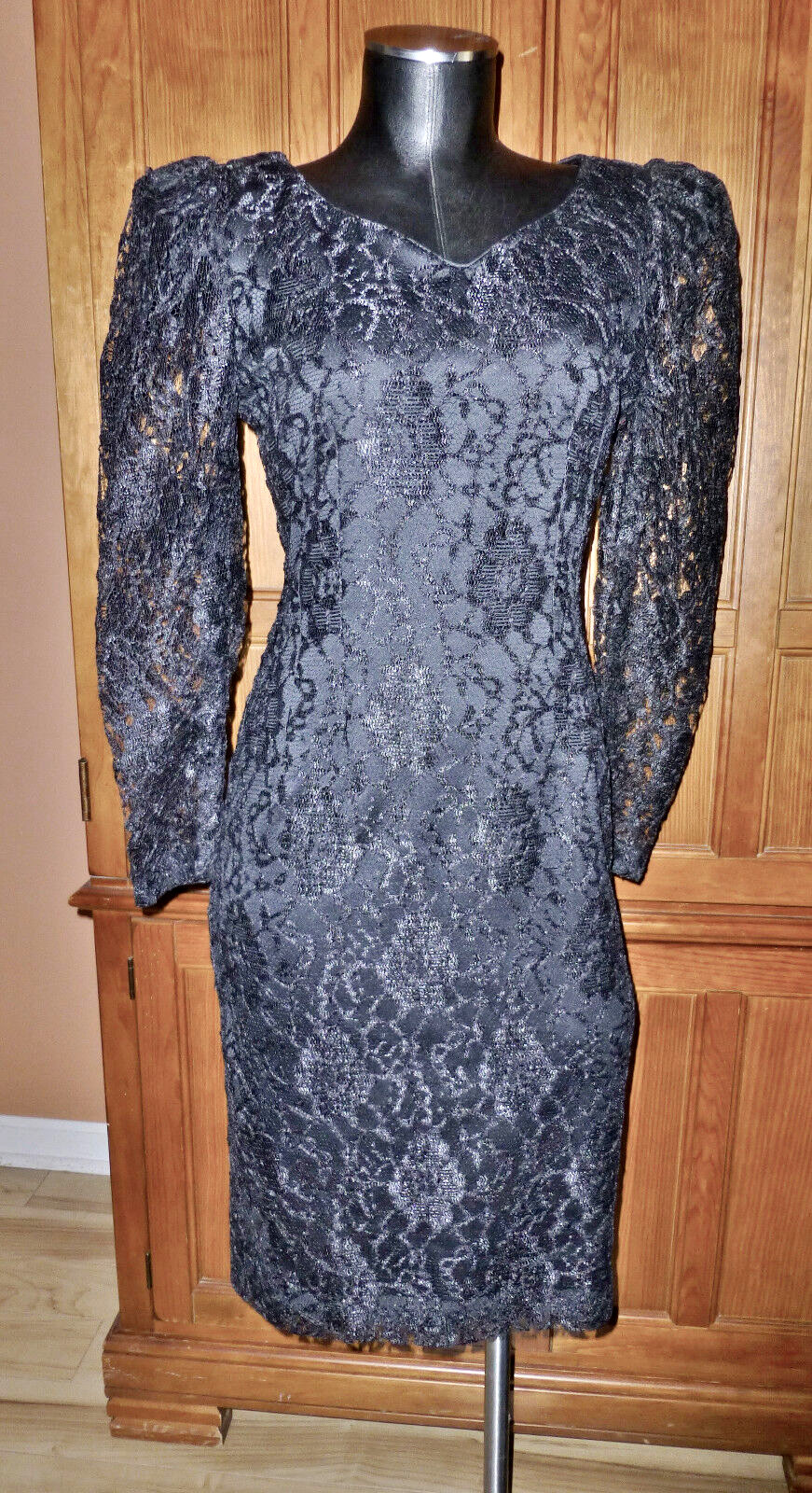 Vtg 80s SHEER Black LACE Illusion Cocktail Retro Goth Party Sheath DRESS sz 6 S