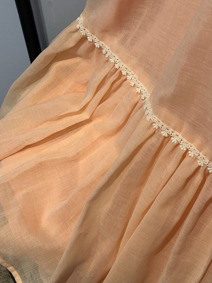 VTG Romantic Cottagecore Fairycore Boho Prairie Dress White Trim Peach Sz XS-S