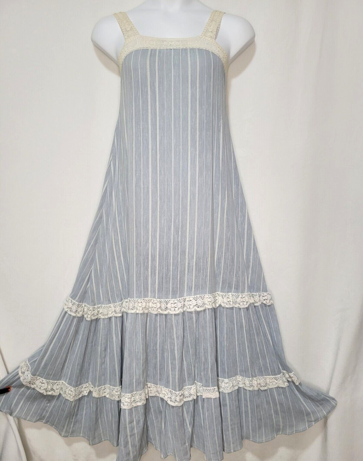 VTG 70’s Blue Tiered Prairie Maxi Dress Trivia By Charm Cottage See Measurements