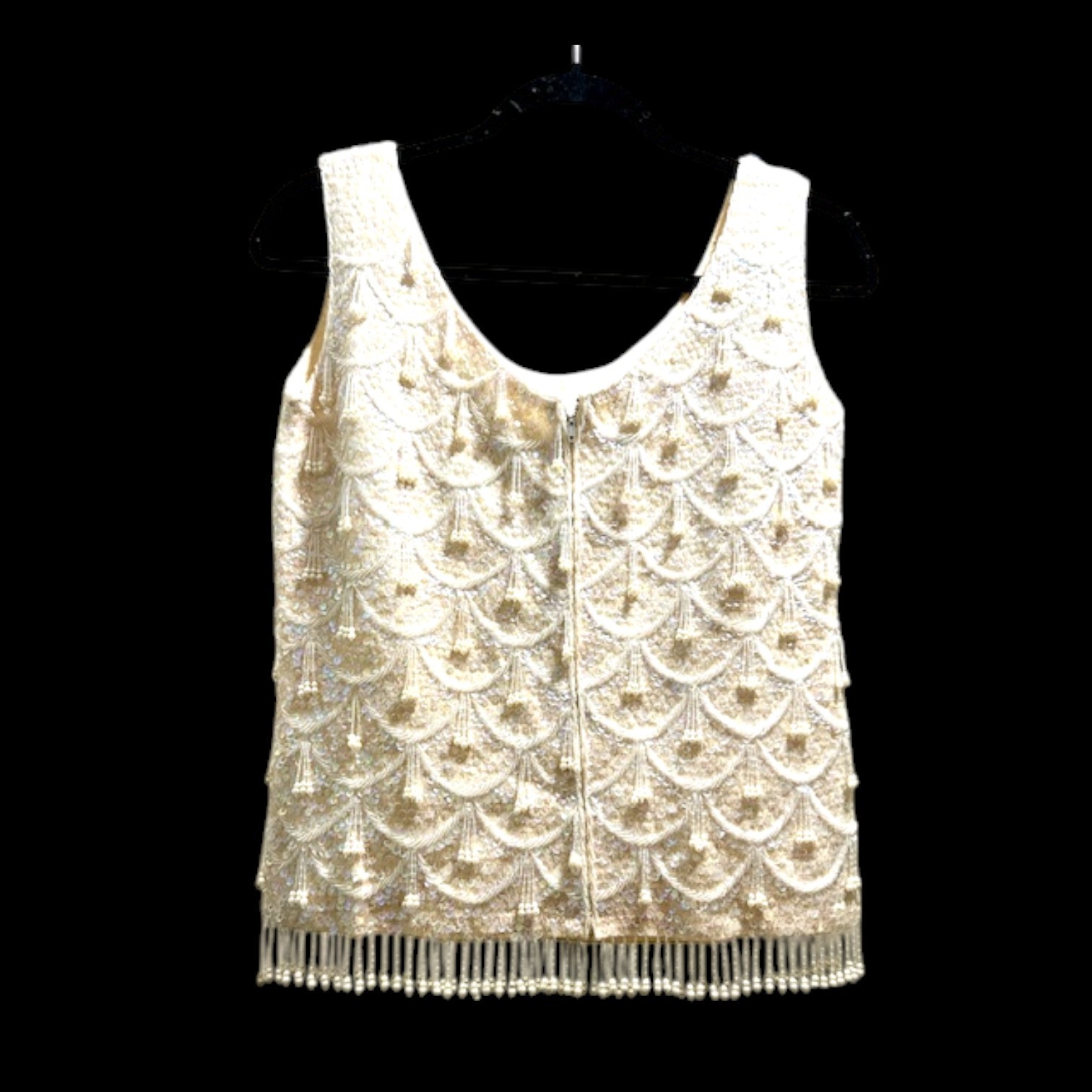 Mid Century 60s Beaded Sleeveless Party Top Brilliant Hand Beading & Sequins