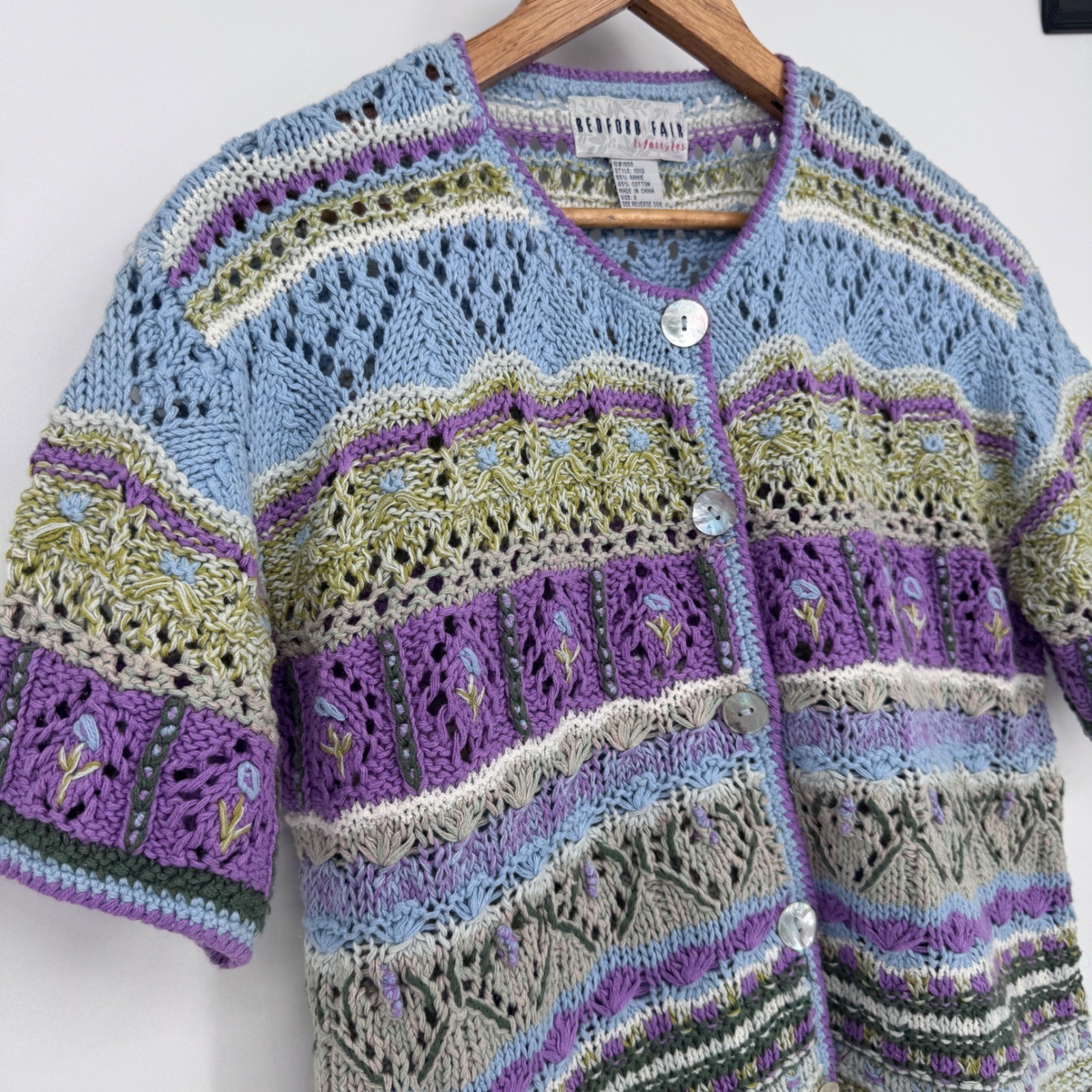 Vintage Bedford Fair Lifestyles Knit Cardigan Small S Grannycore Floral Pastel