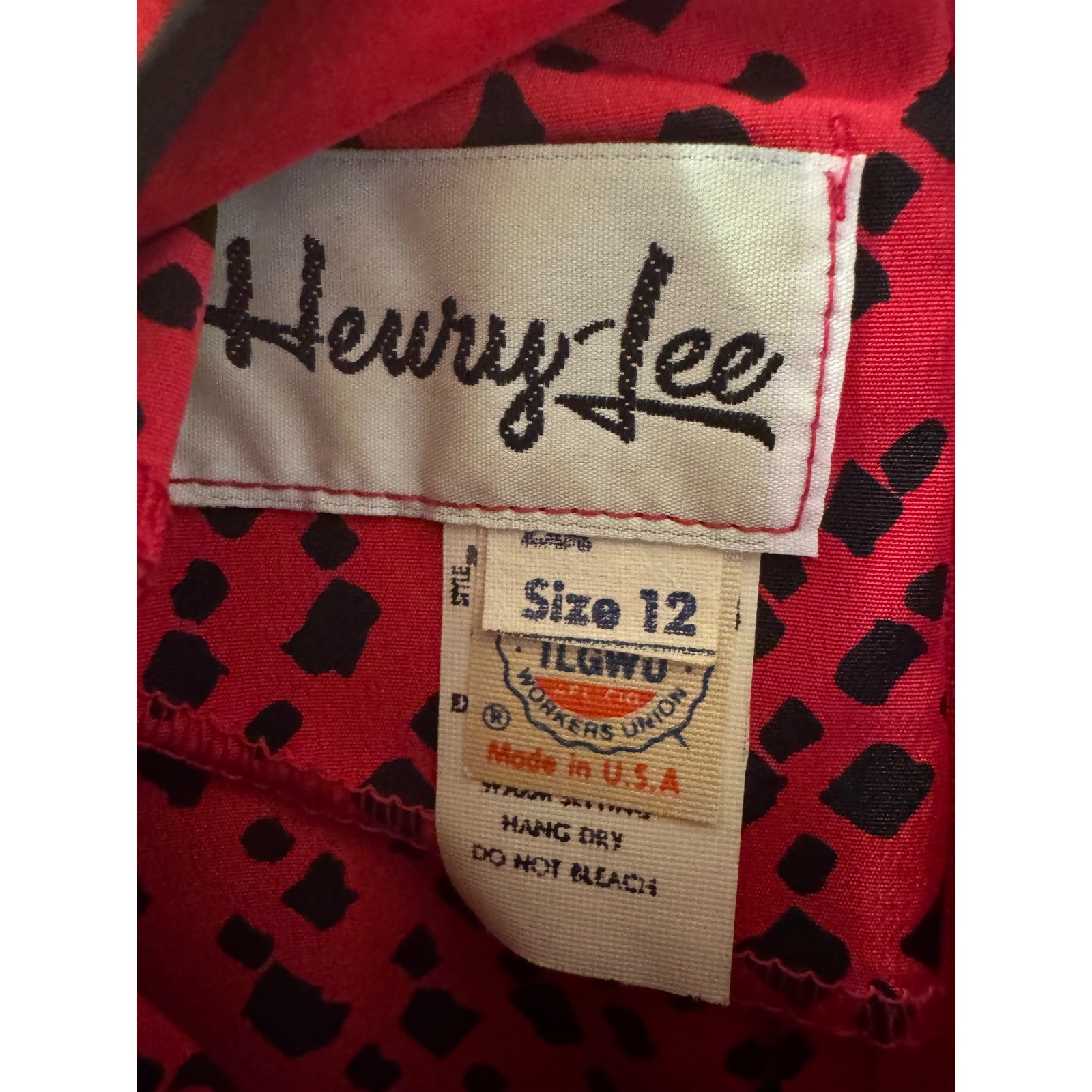 Henry Lee Vintage 80s Red Black Geometric Faux Wrap Dress Rosette Tassel Sz 12