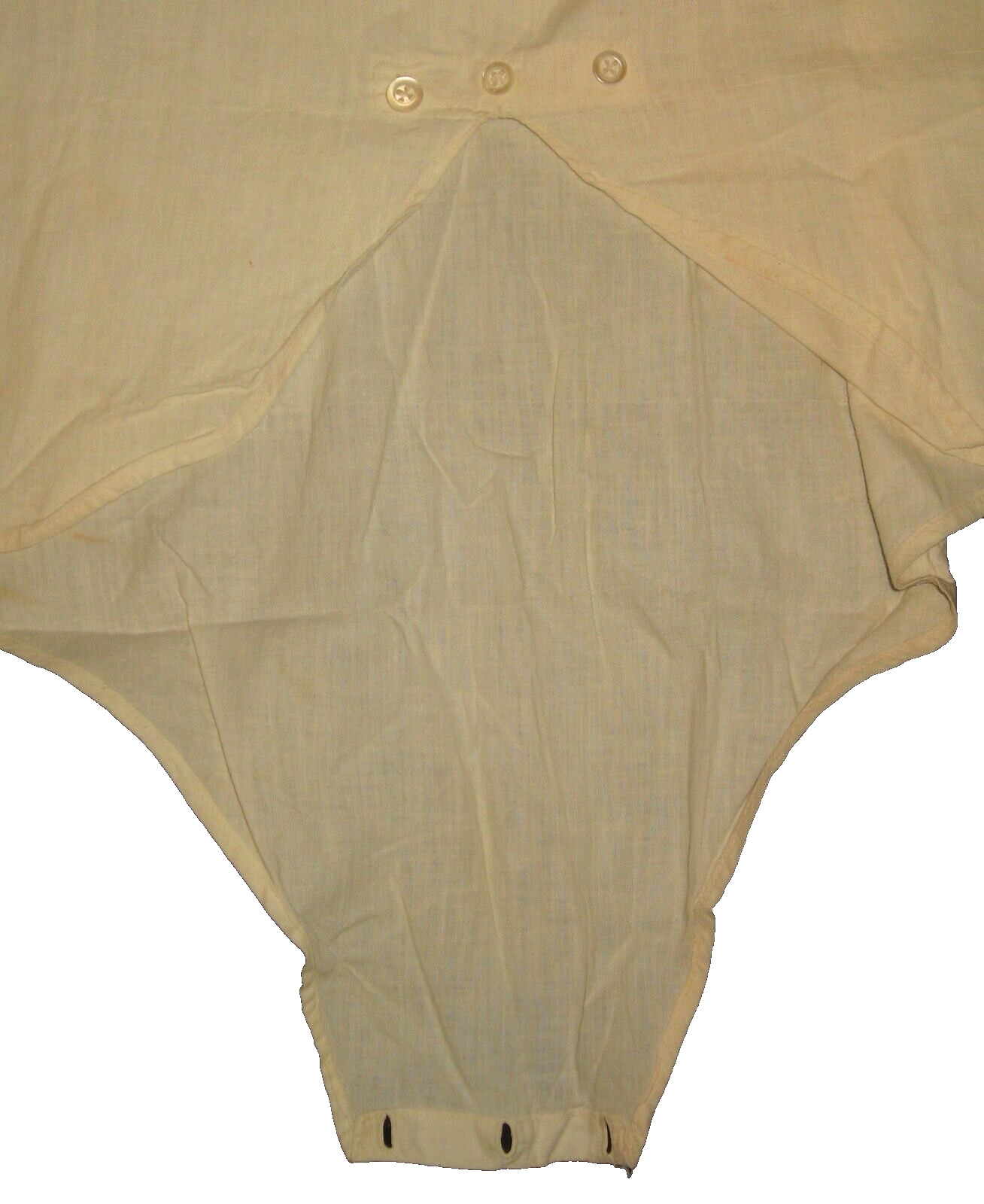 Edwardian 1910s 1-Piece Cream Cotton Lingere Button Crotch Crochet Undergarment