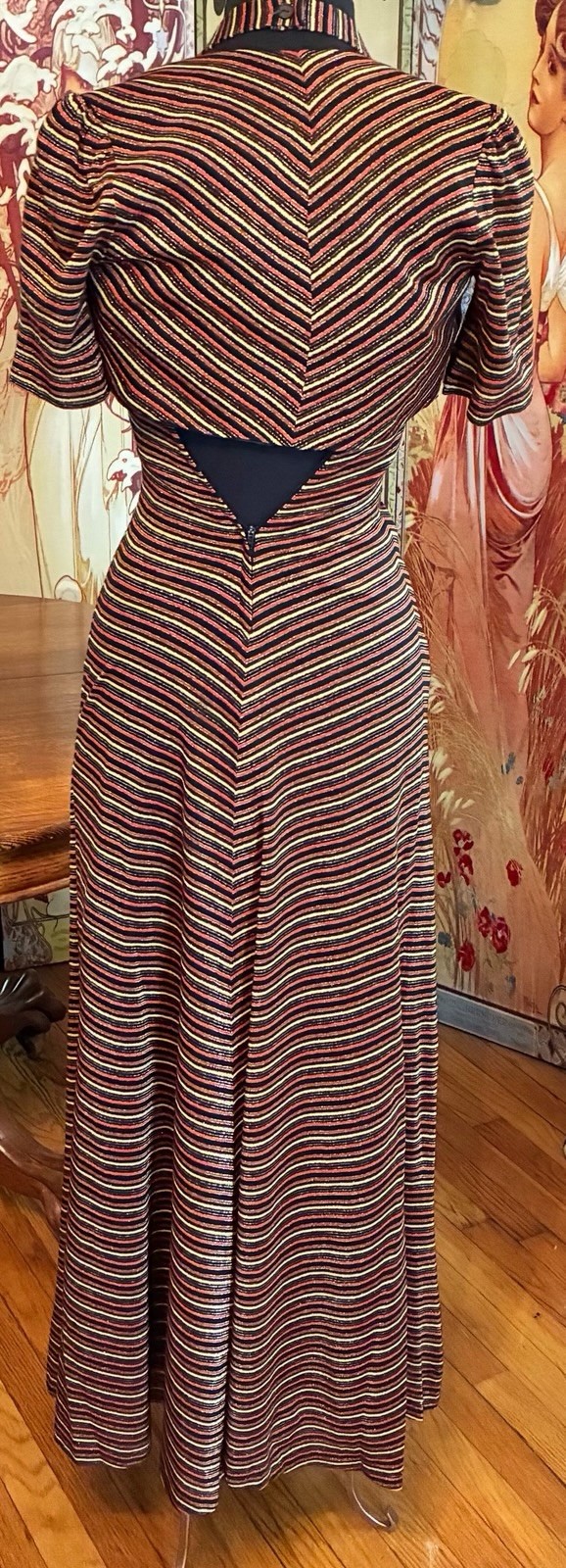 Vintage Young Innocent By Arpeja Gold Thread Halter Maxi Dress With Shrug Sz 3