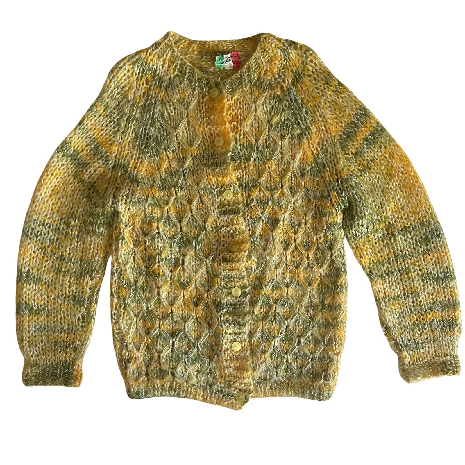 Vintage Hand Knit Wool Mohair Cardigan Made In Italy Boho Chunky Sweater