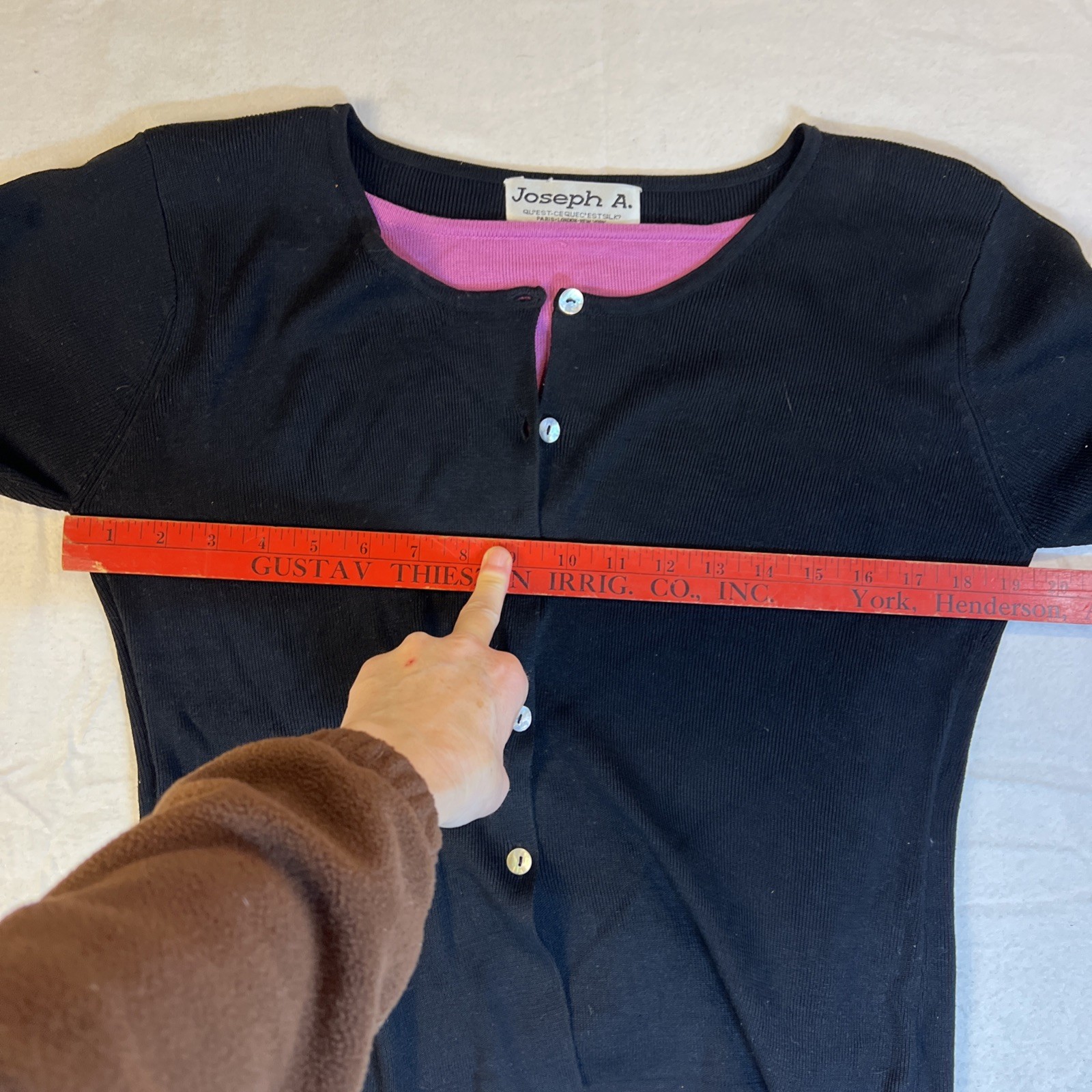 Joseph A. Twin Cardigan Fuscia / Black Shell Buttons Medium Vtg 100% Silk