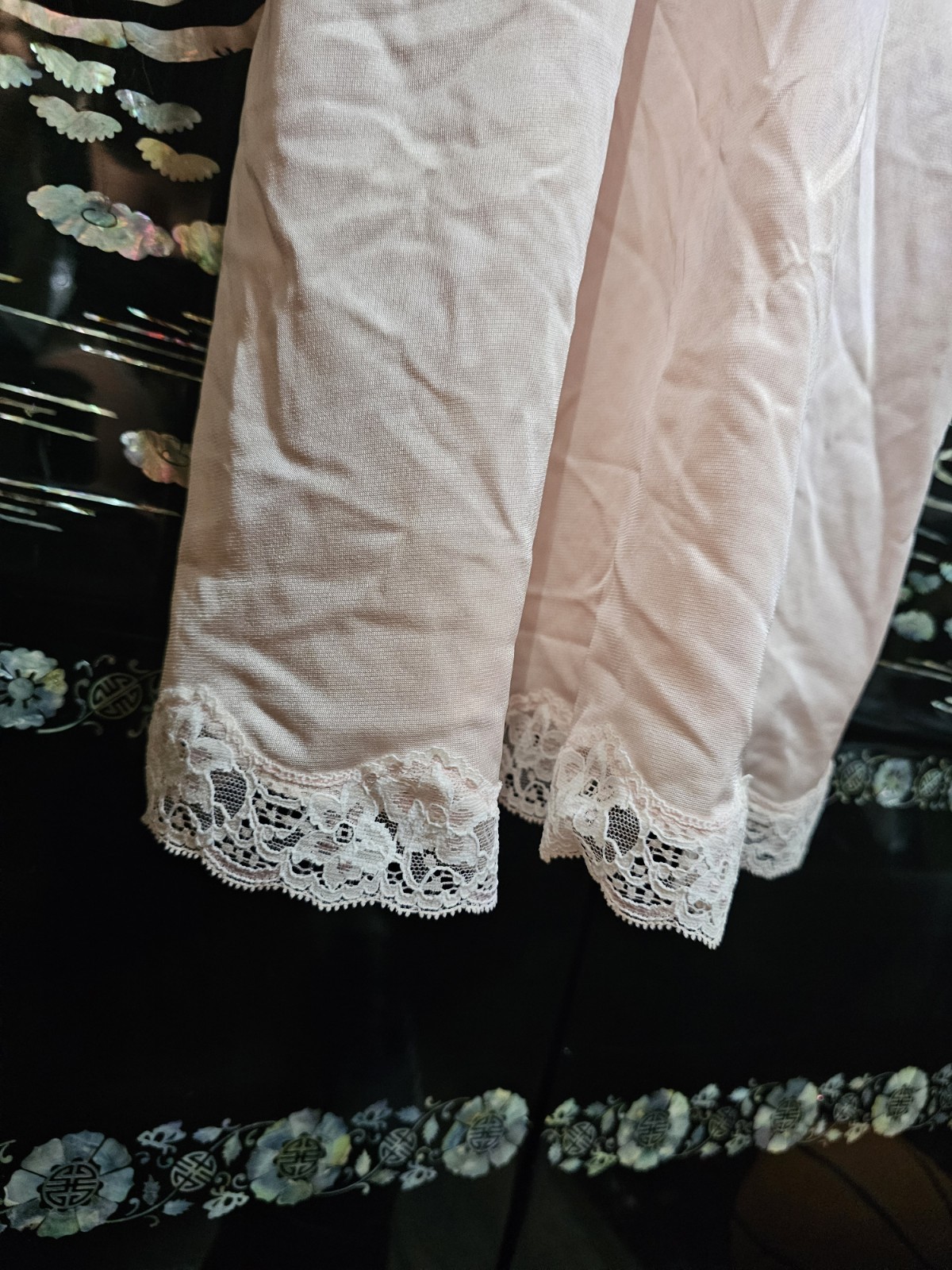 Vintage Ashley Taylor Pink Satin Nylon Lace Camisole USA Small 34 Slip Dress
