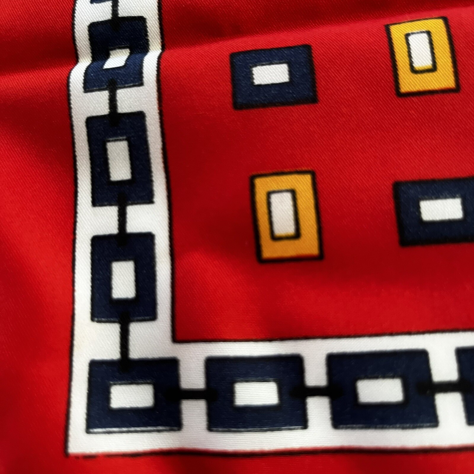 20” Red Scarf Chain Rectangles Yellow Blue White Made In Italy Polyester