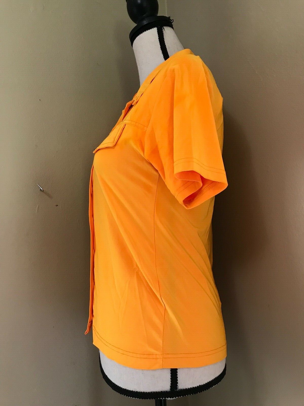 Vintage 90s BODY CENTRAL Neon Orange Button Up Club Kid S/S Nylon Shirt Size S