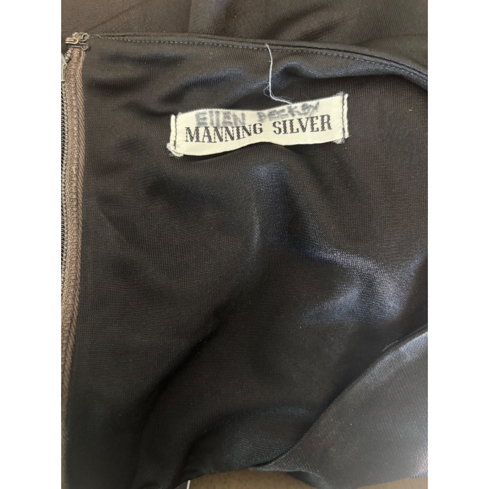 Vintage Manning Silver Black Plunging V-Neck Empire Waist Shell Top Office Siren