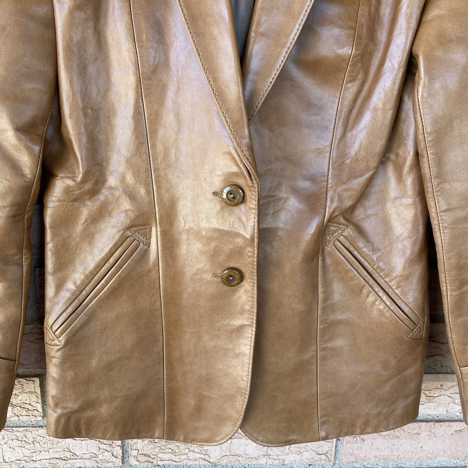 Lady Scully Tan Leather Lizard? Yoke Blazer Jacket size 8 Western 70s Cowhide?