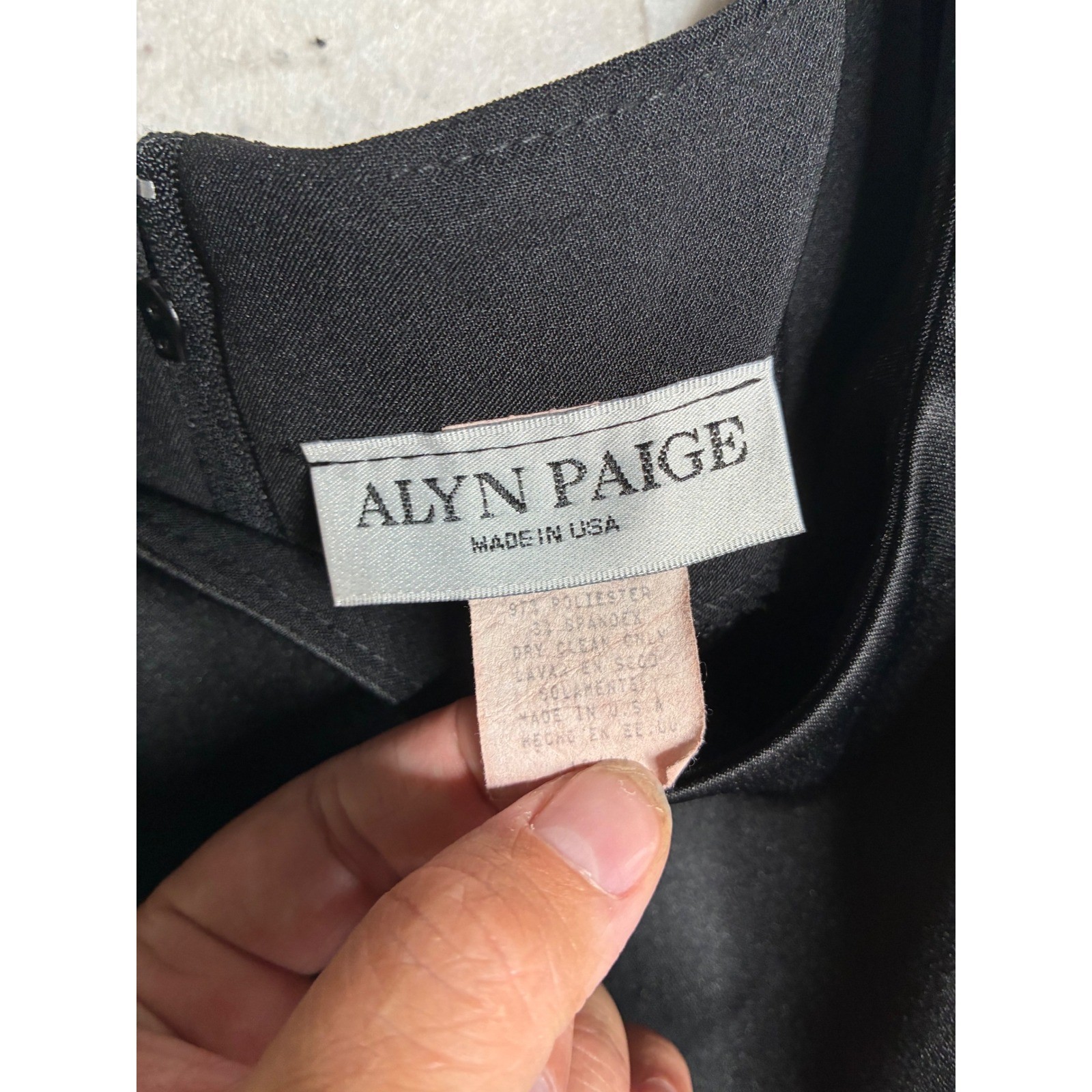 Alyn Paige Vintage Black Satin Crepe Mini Dress Sleeveless Square Neck Sheath