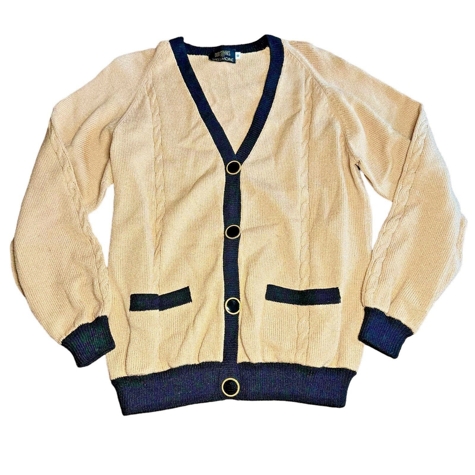 Vtg DON SAYRES for WELLMORE Sz 8 M Made USA Camel Tan Wool Caridgan Sweater RARE