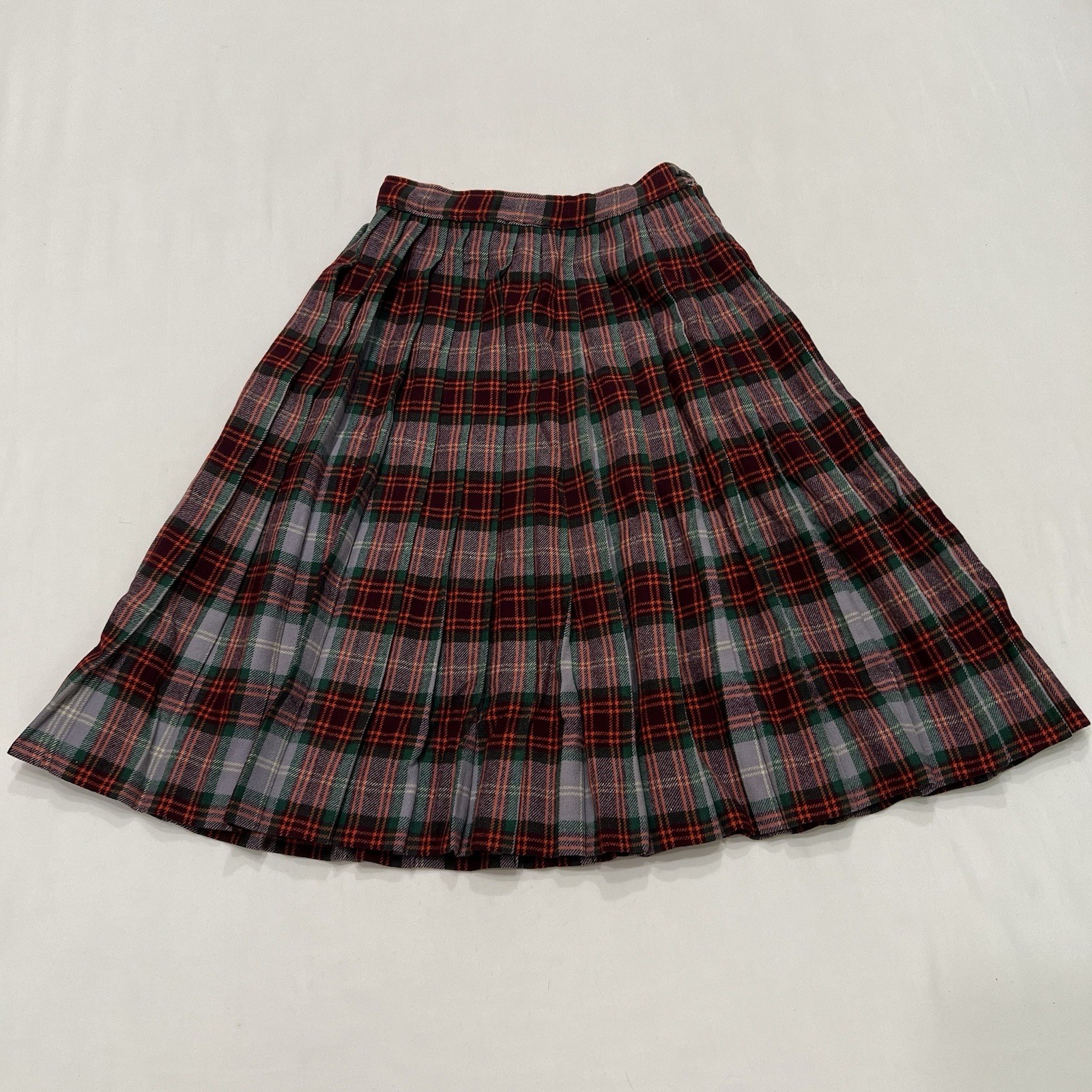 Vintage 50s Tartan Plaid Pleated Wool Skirt Waist 22″ High Waist Academic Preppy