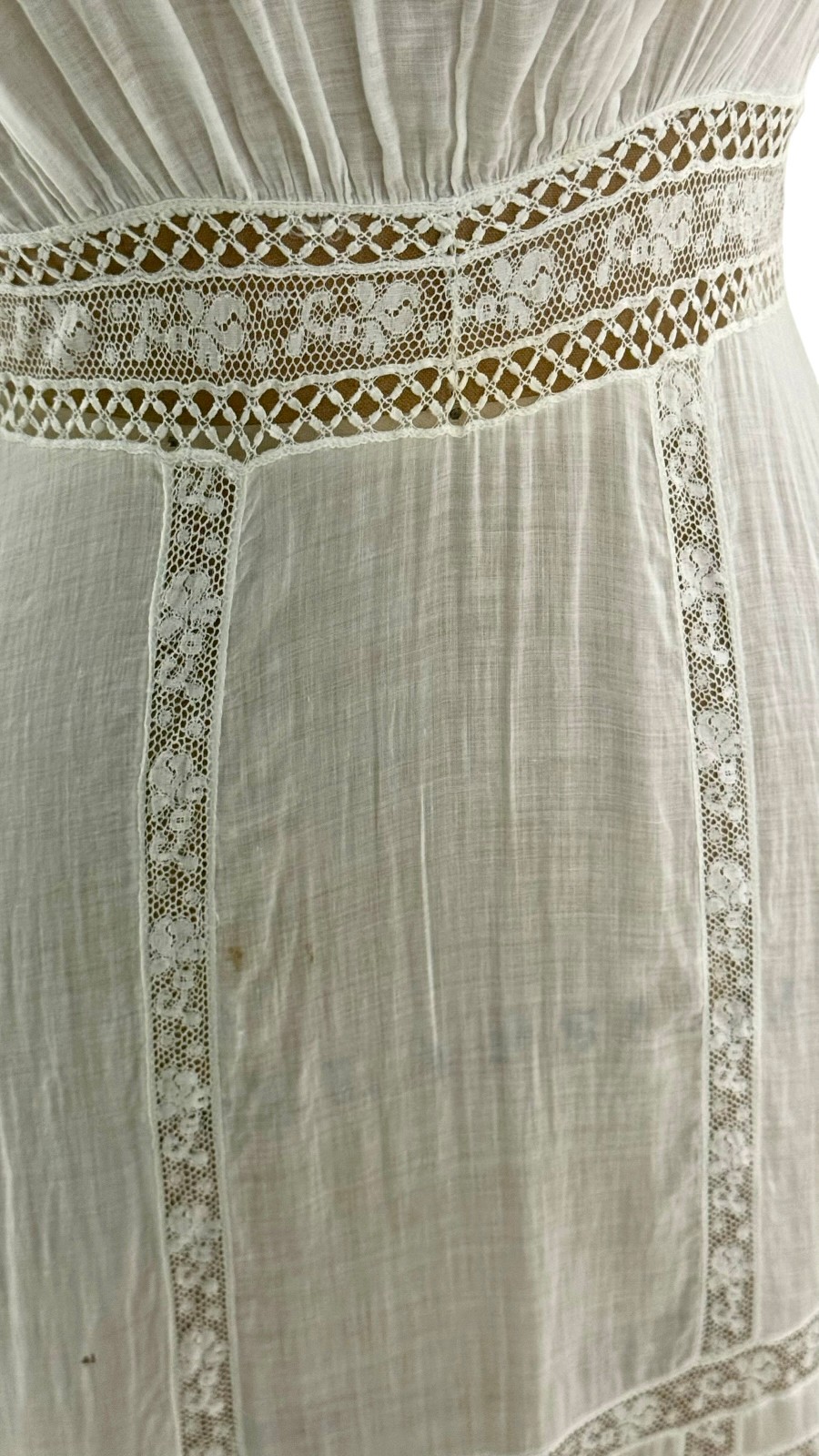 Antique Edwardian White Cotton Eyelet Lace Lawn Dress Small