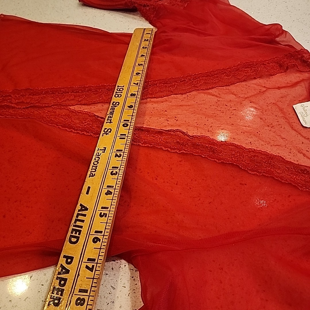 Vintage Intimo Amore Bed Jacket Red Sheer One Size Lingerie Bell Sleeve