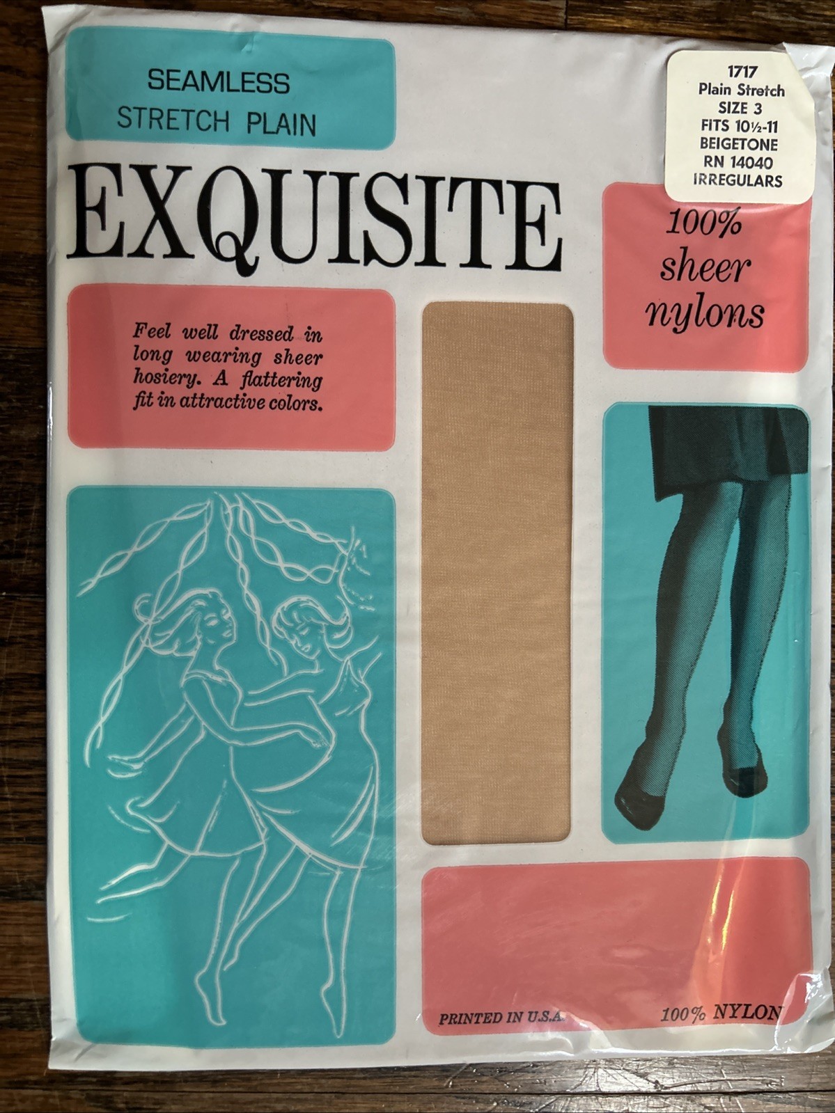Vtg Seamless Exquisite Stocking Hose 100% Sheer Nylons Size 3 Beige IRR
