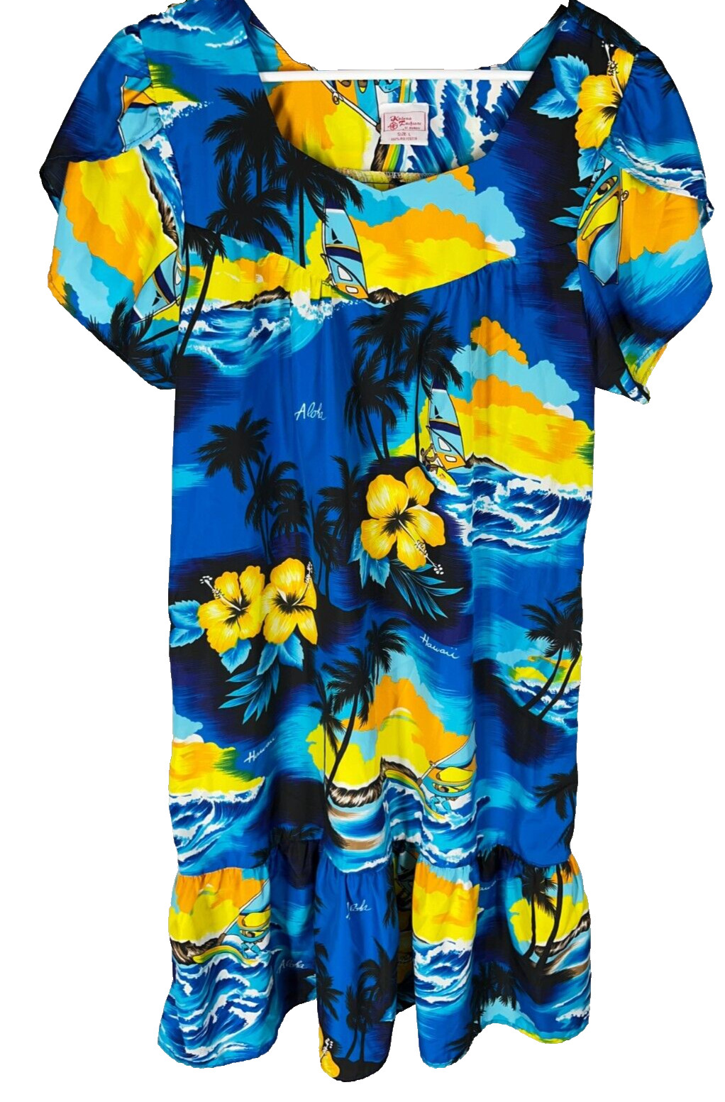 Vintage Hawaiian Floral Print Dress By Kalena Fashions Size Large Midi Colorful