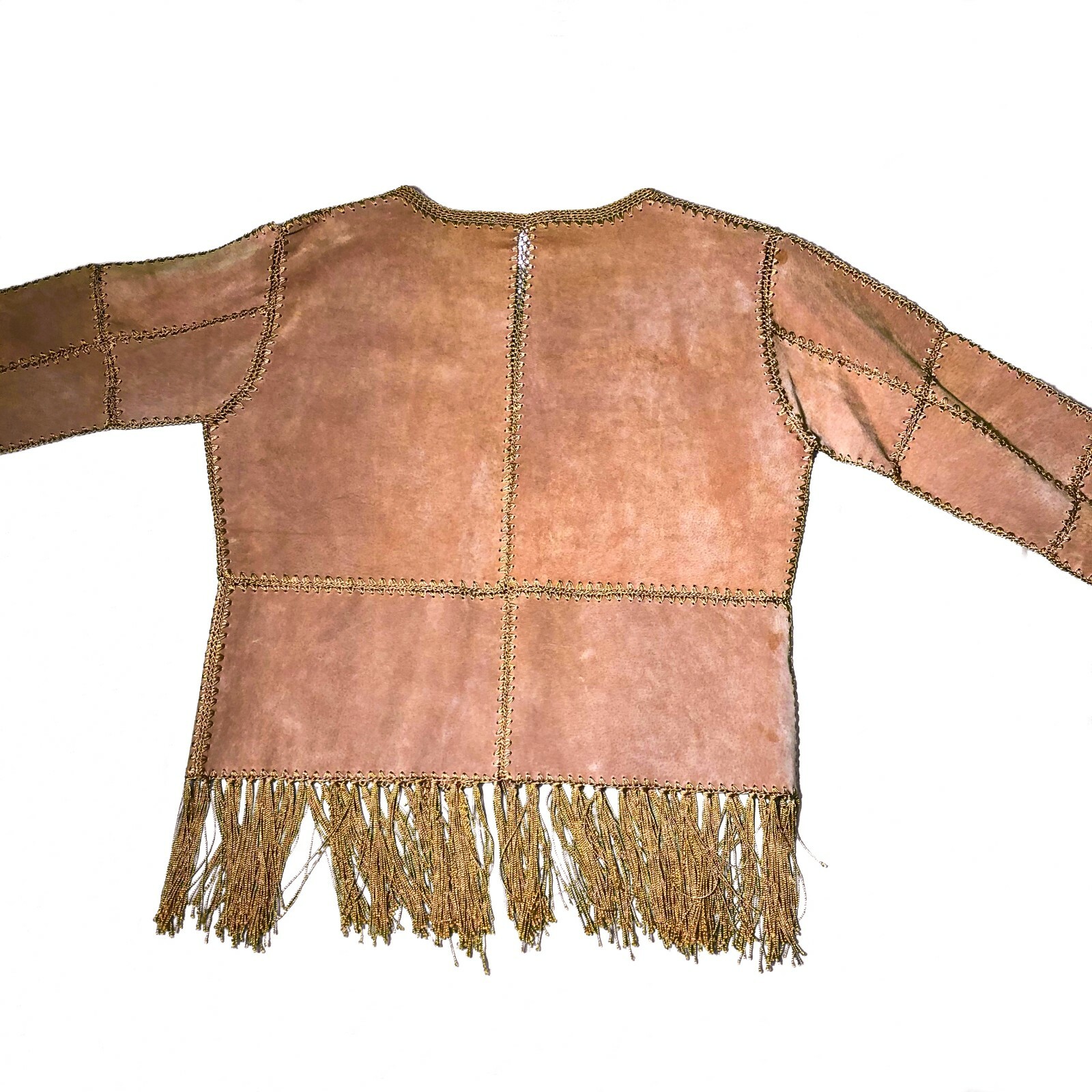 Vintage 90s Y2K Mall Goth Grunge Brown Kroshetta by Papillon Fringe Jacket Rare