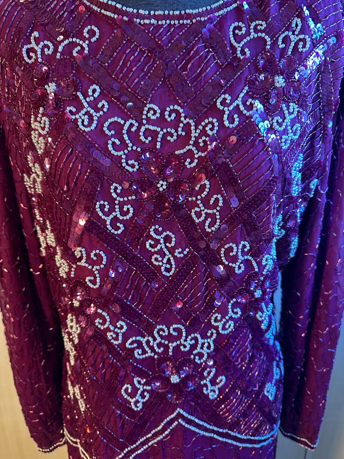 Sweelo Vintage Heavily Sequin Beaded Sheath Evening Event Holiday Dress XL 12-14