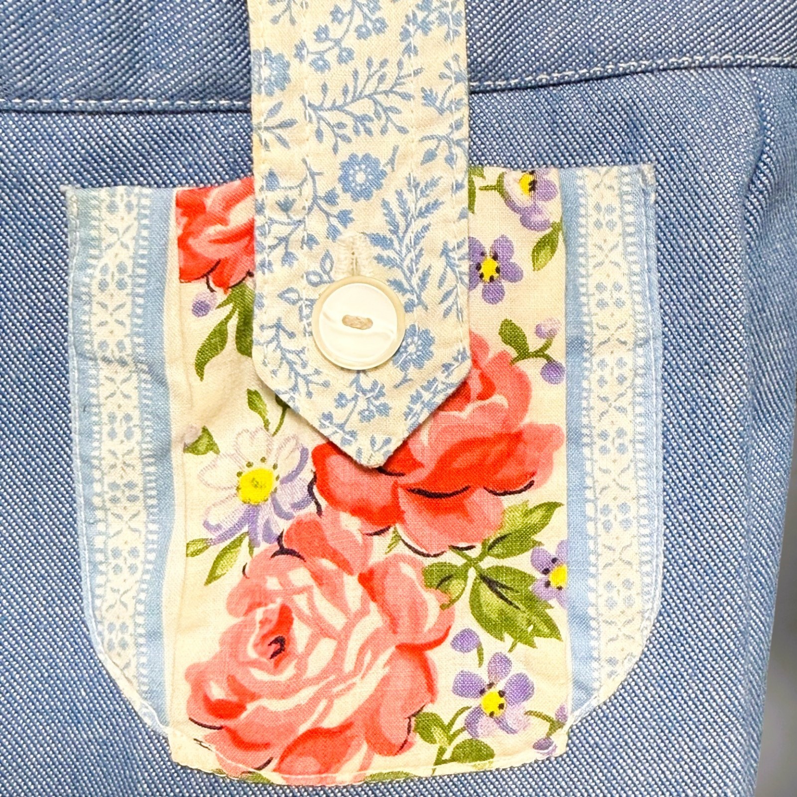 Vintage 1970s Handmade 3 Pc Denim Pant Suit Floral Boho Prairie Women’s Set