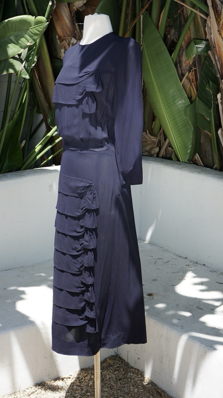 Vtg 1940s Navy Blue Rayon Crepe Dress Le Roy M