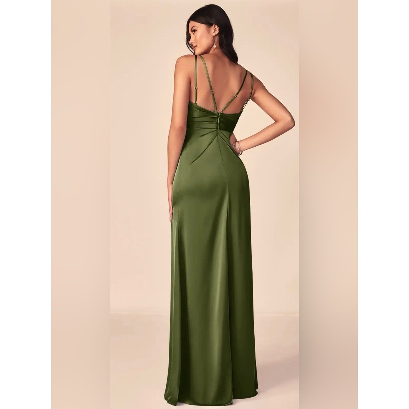 Azazie Olive Green Satin Bridesmaid Dress A22 Formal Gown