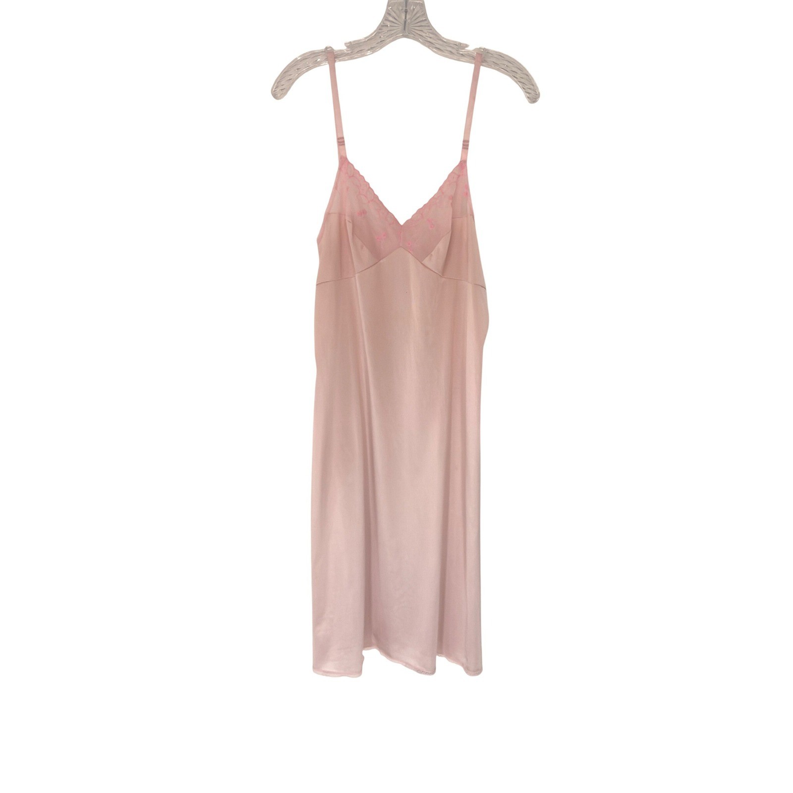 Vanity Fair Vintage Slip Dress Pink Satin Lace Sheer Midi Lounge Loungewear 36L