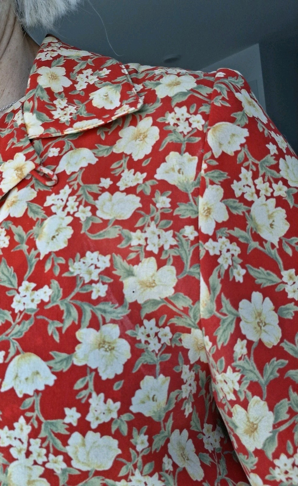 Vtg Warren Saks Fifth Ave Long Dress 10 Floral Buttons Relaxed A-line Short Sl.