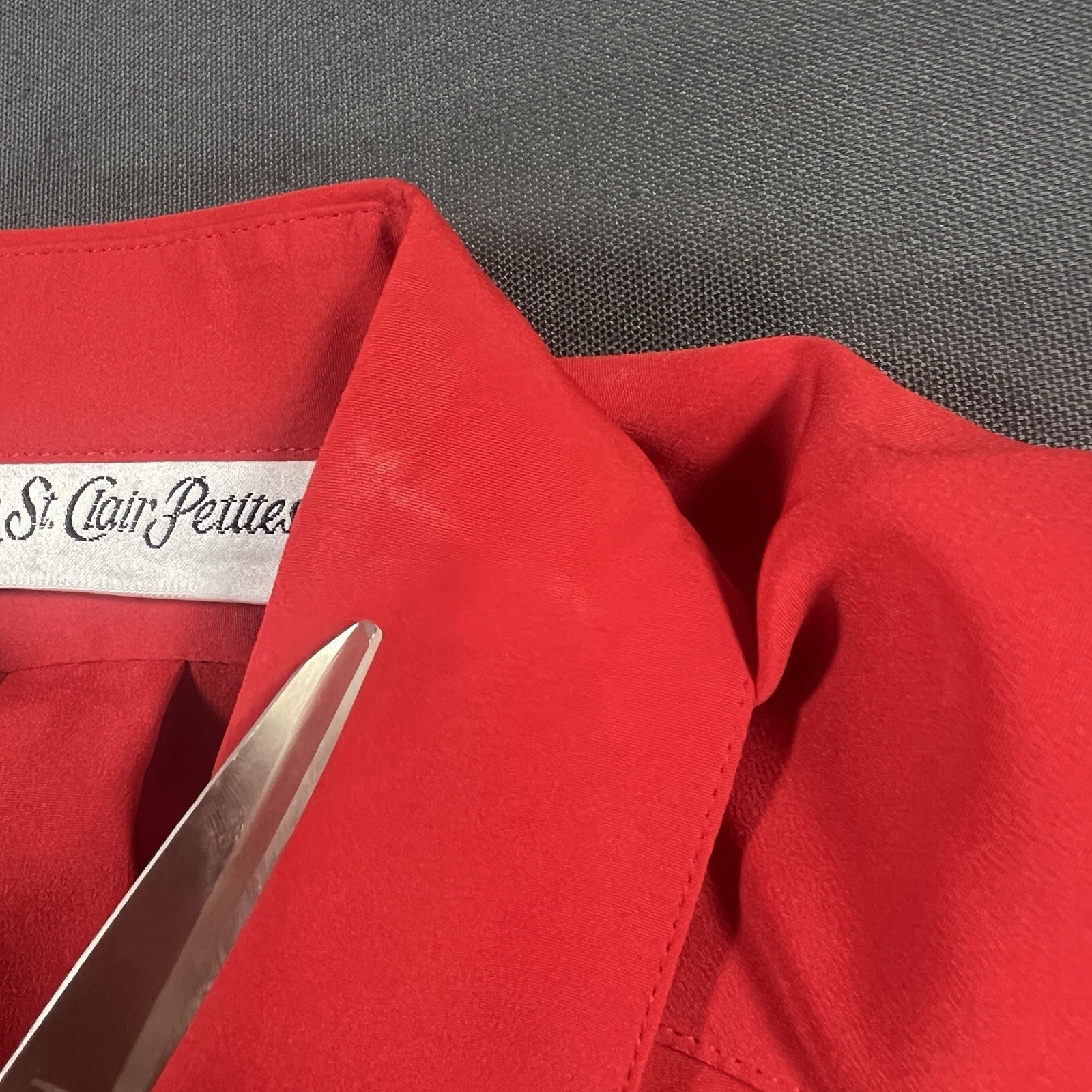 Vintage Yves St. Clair Petites 12P Red Pintuck Embroidered Blouse Shoulder Pads