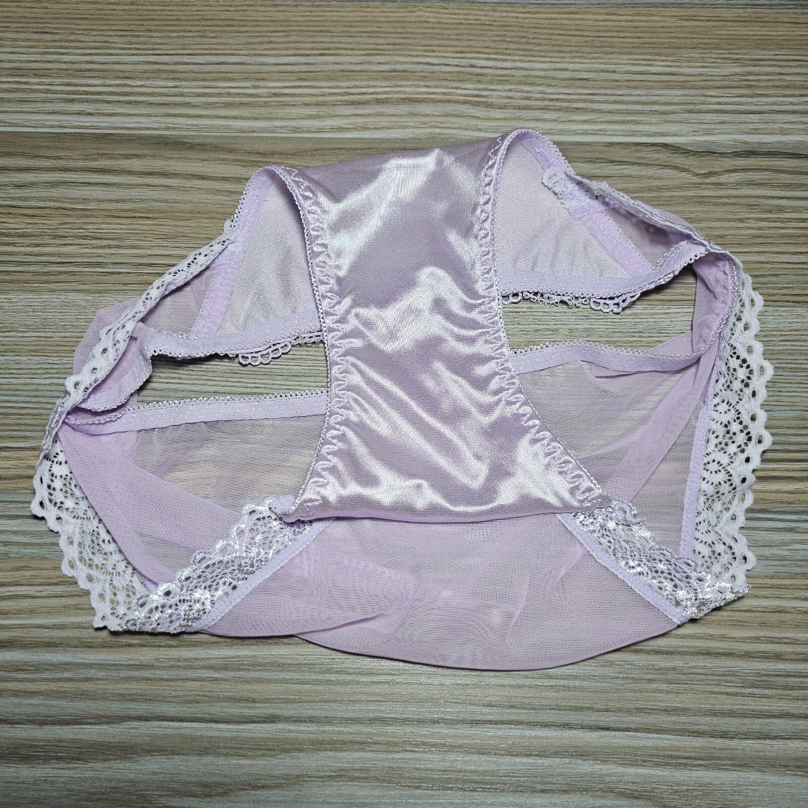 Shiny Nylon Satin Panty Sissy Purple Bikini See Through Brief Sz. 6-7 Hip 35-39″