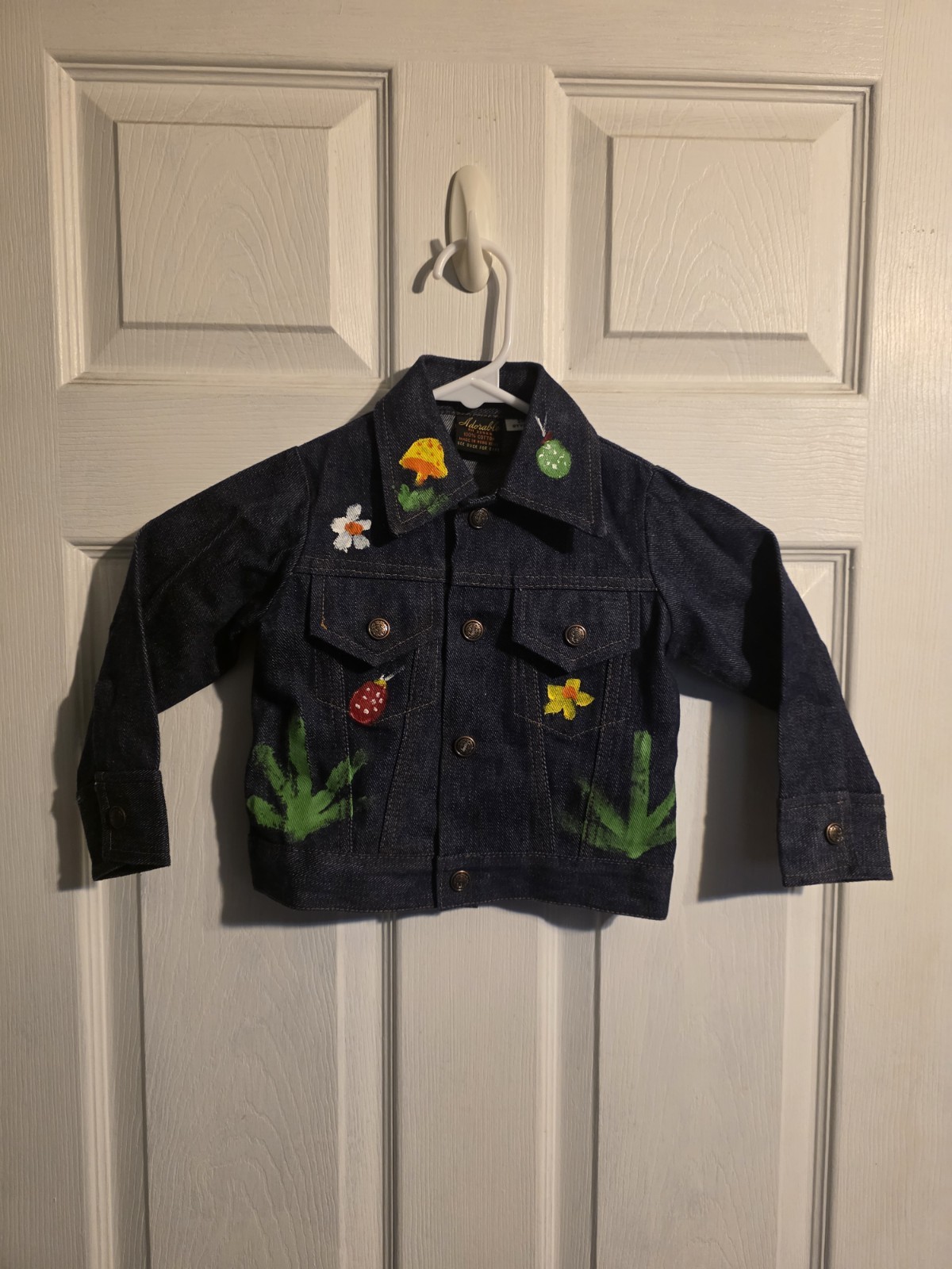 Vintage 60s 70s „Adorable” Brand Cotton Denim Hand Painted Floral Jacket 3T