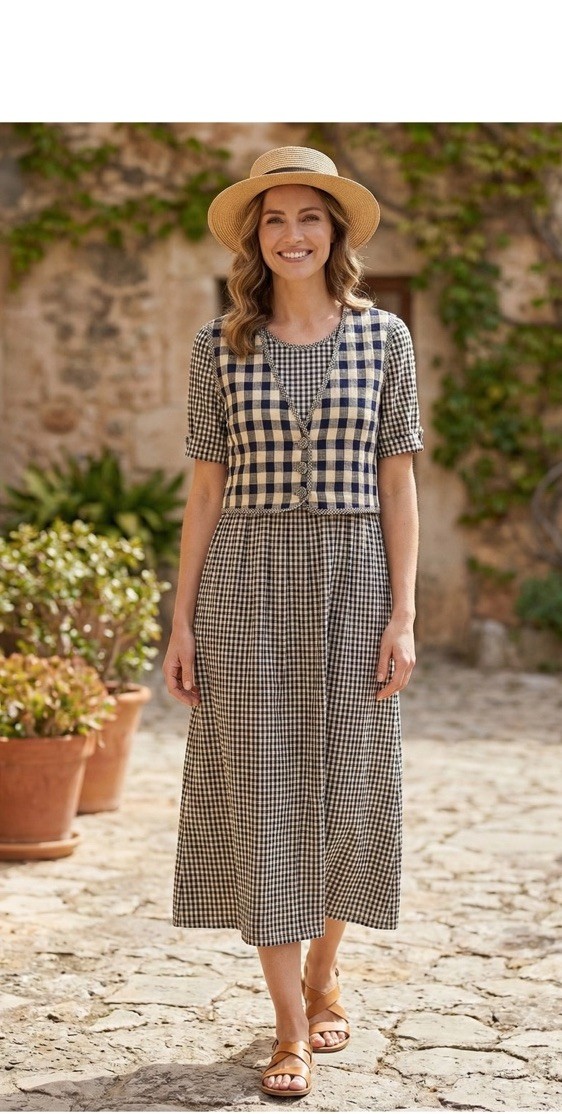 VINTAGE J.B.S. LTD BLACK and WHITE PLAID SIZE 12 MIDI DRESS