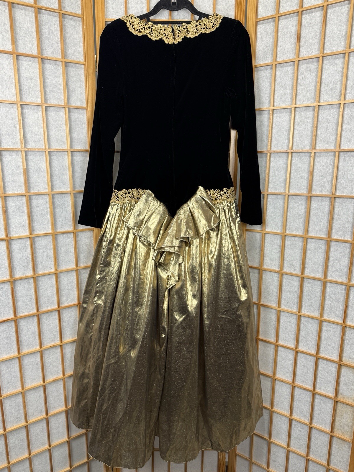 Vintage Scott McClintock Black Velvet Metallic Gold Prom Party Dress Size 6