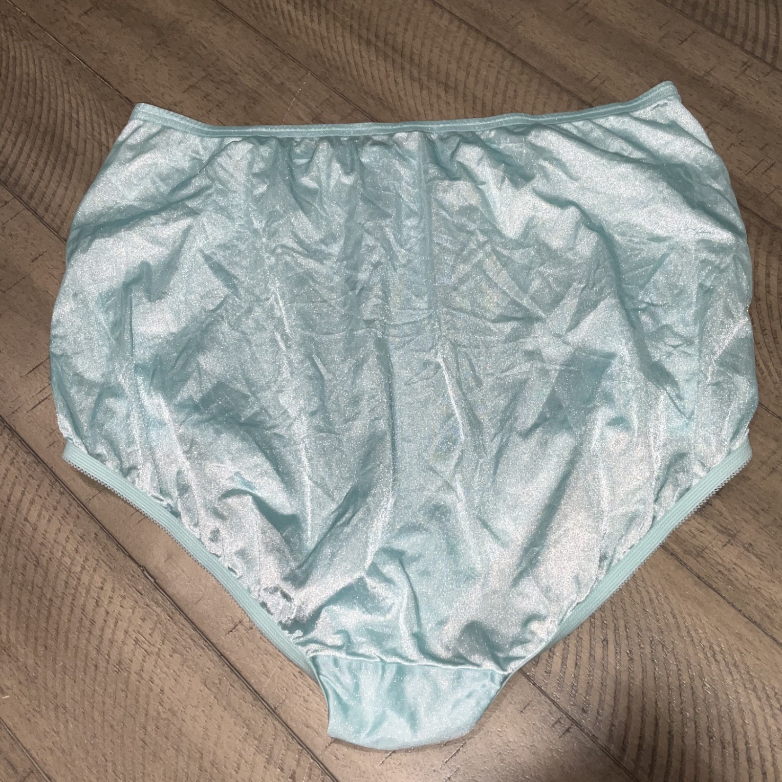 Vintage Vanity Fair Shiny Nylon Blue w/ Lace Granny Panty Sz 8 Style 13-001
