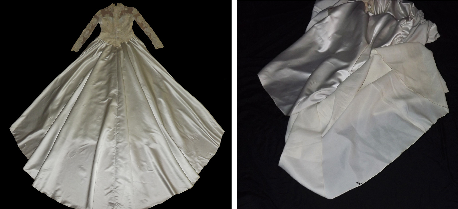 Liquid Satin Silk Wedding Dress Illusion Lace Ivory A-Line Bridal Gown