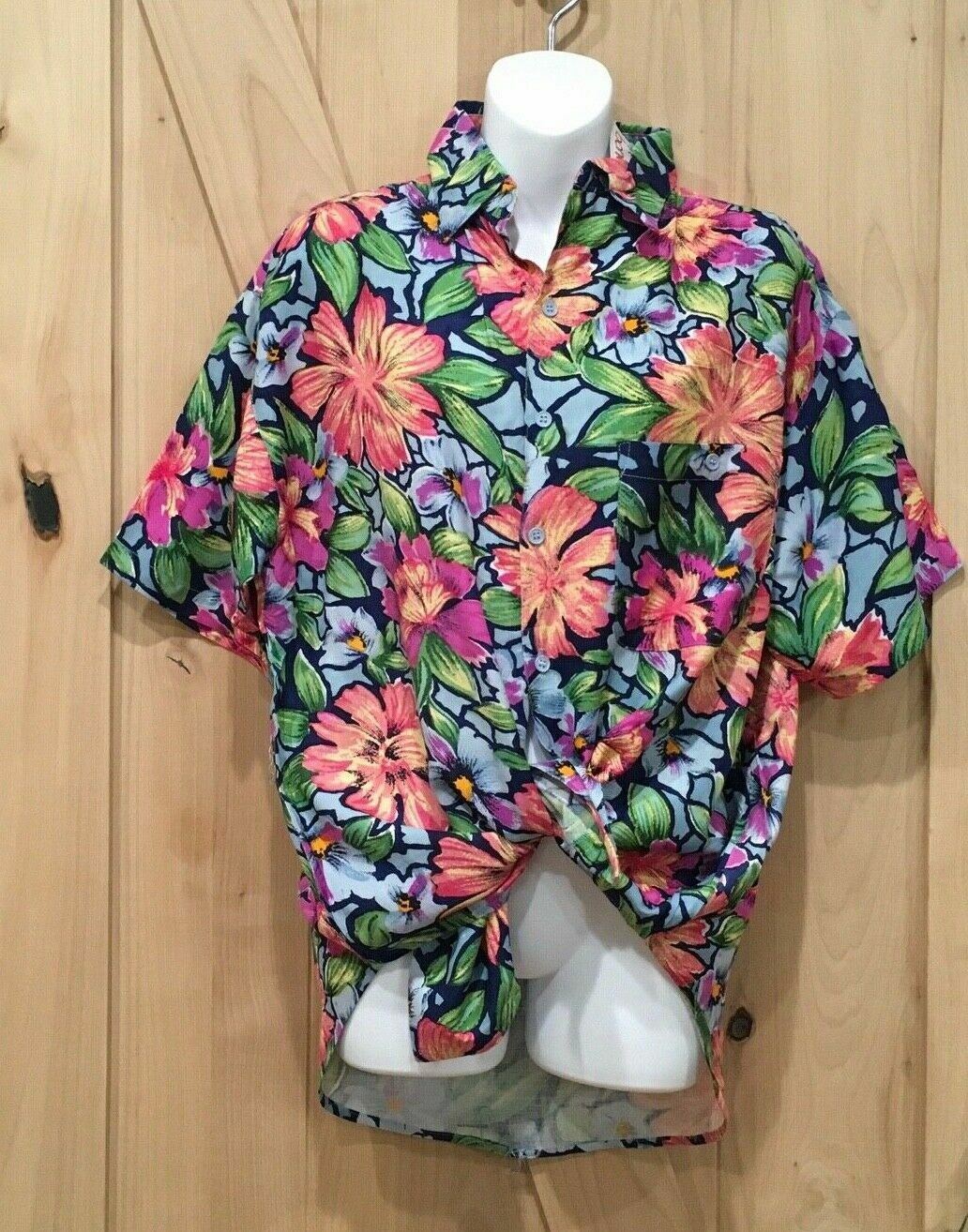 BONJOUR Vintage 90s Floral Flower Blouse Oversize Shirt Button Down Size M NOS