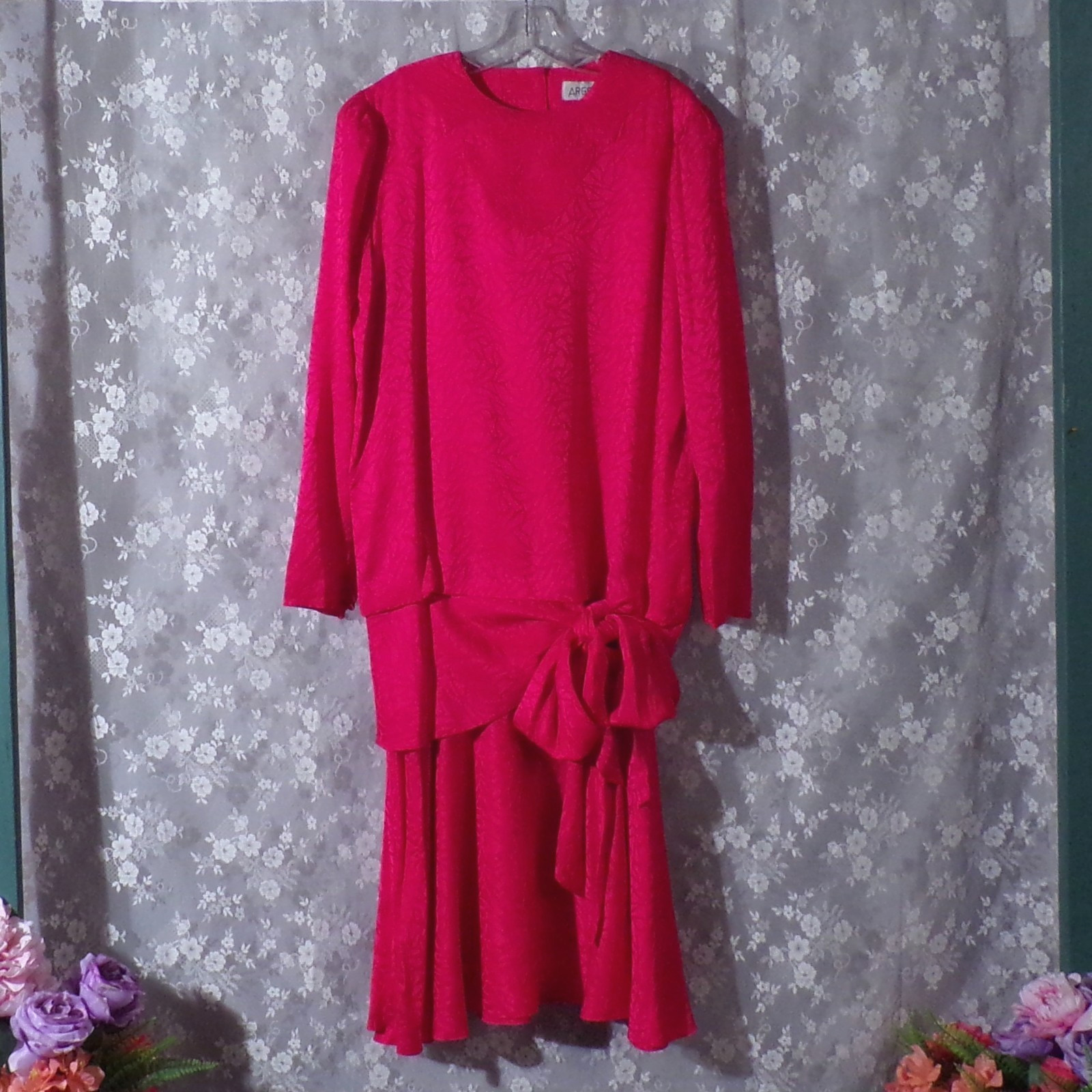 Vintage 80s Pink Silk Dress Size Large 1980s Retro Elegant Cocktail Chic Argenti