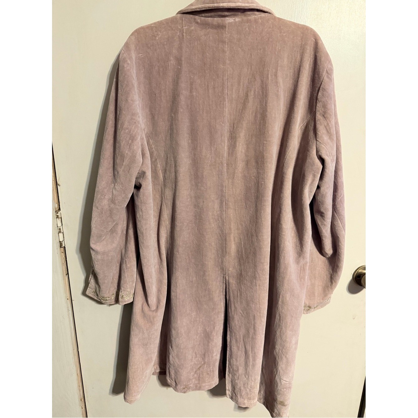 Embroidered Velvet Duster Jacket 2X Dusty Mauve Silver Floral Boho Cottagecore