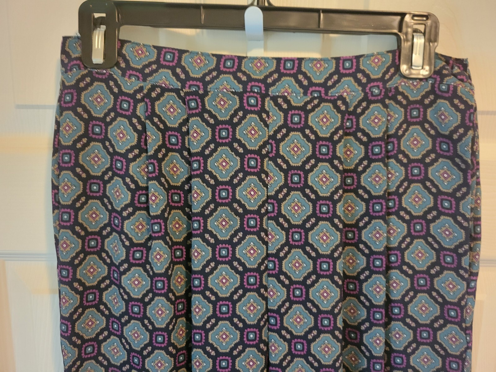 Vintage Pants Navy/Purple/Teal Geo Print By DAVID BROOKS, Light, Pockets, Sz 10