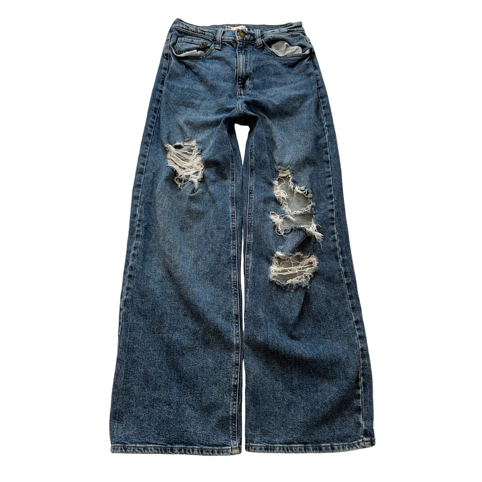 SO Goods For Life Women’s Blue Wide Leg Distressed Denim Jeans Casual Size 7/2W