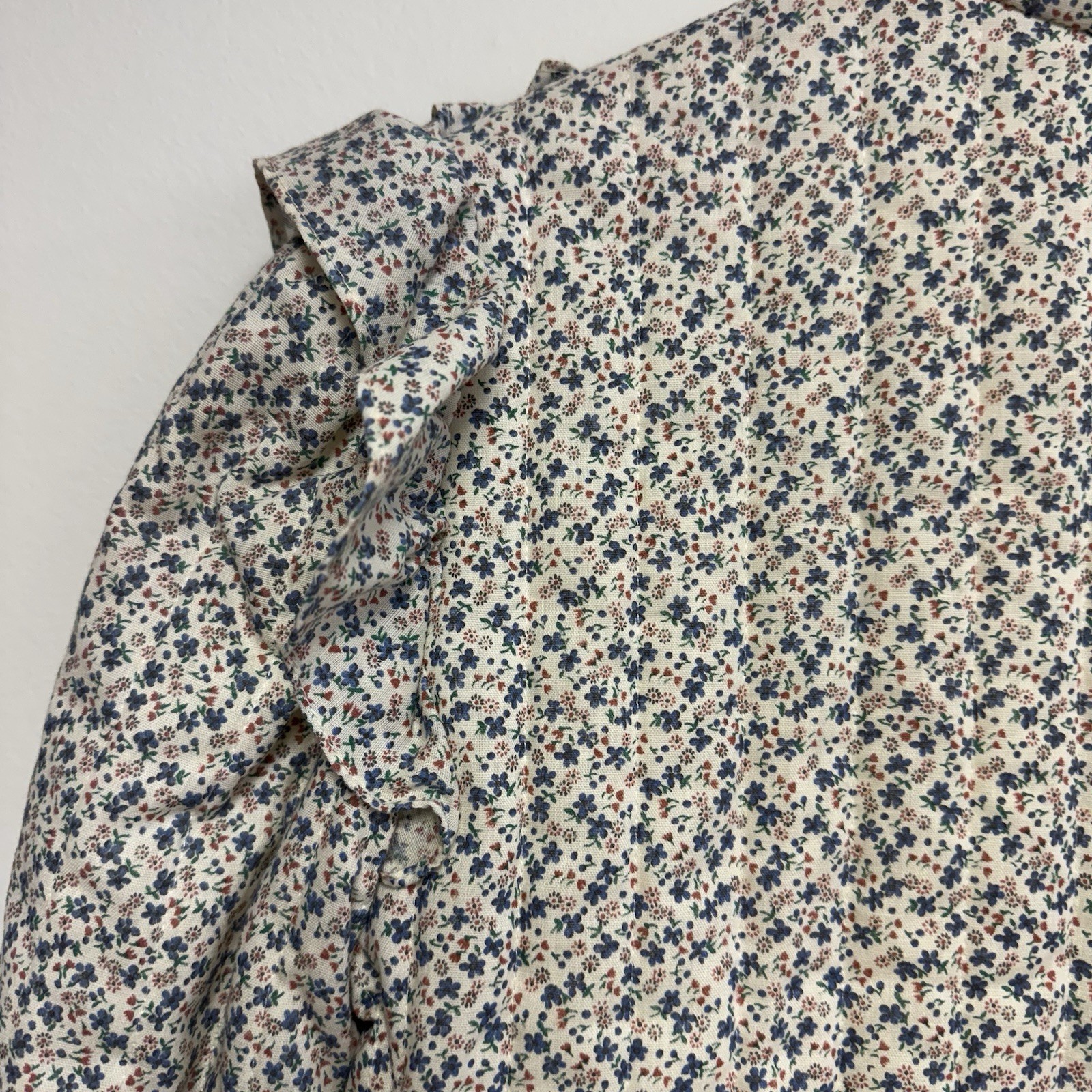 VTG 70s Jessica’s Gunnies Gunne Sax Ivory Floral Ruffle Quilted Jacket Top