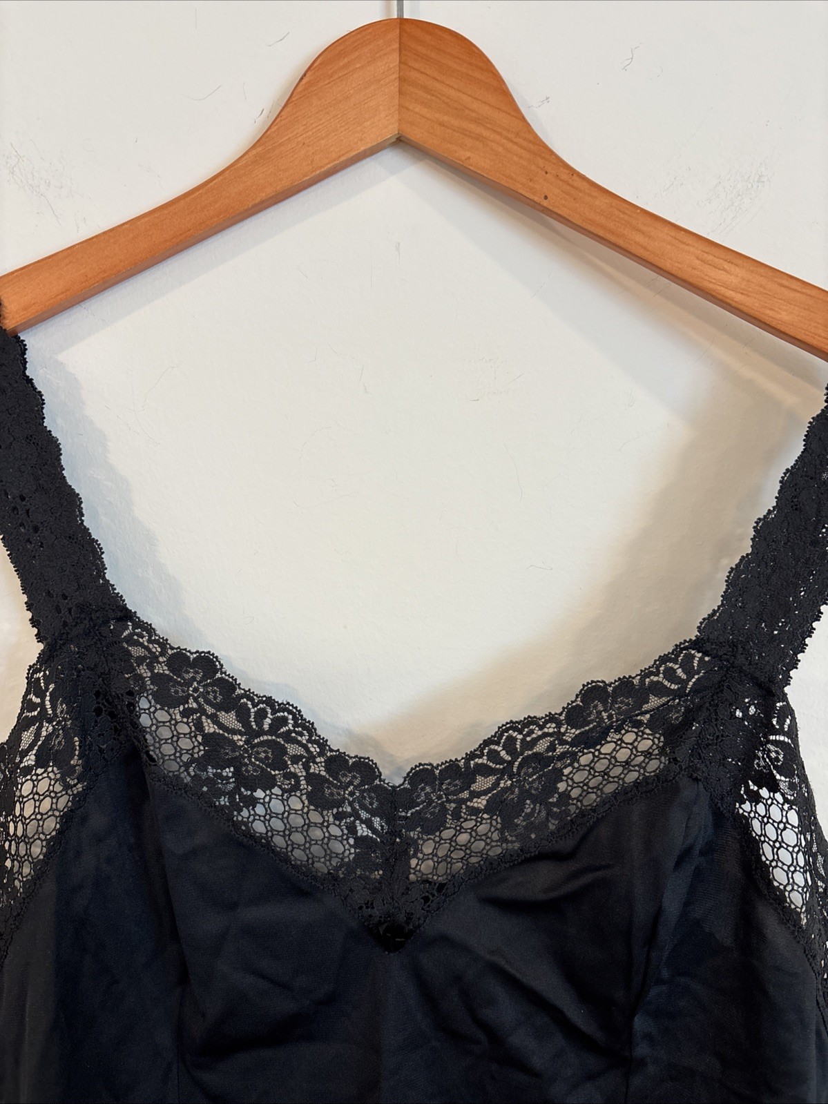 Vintage 60s Black Lace Trim Camisole Lingerie Top Size 38