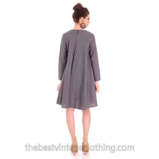Vintage 1970s Scandinavian Designer Vuokko Gray Stripe A-Line Mini Dress XS