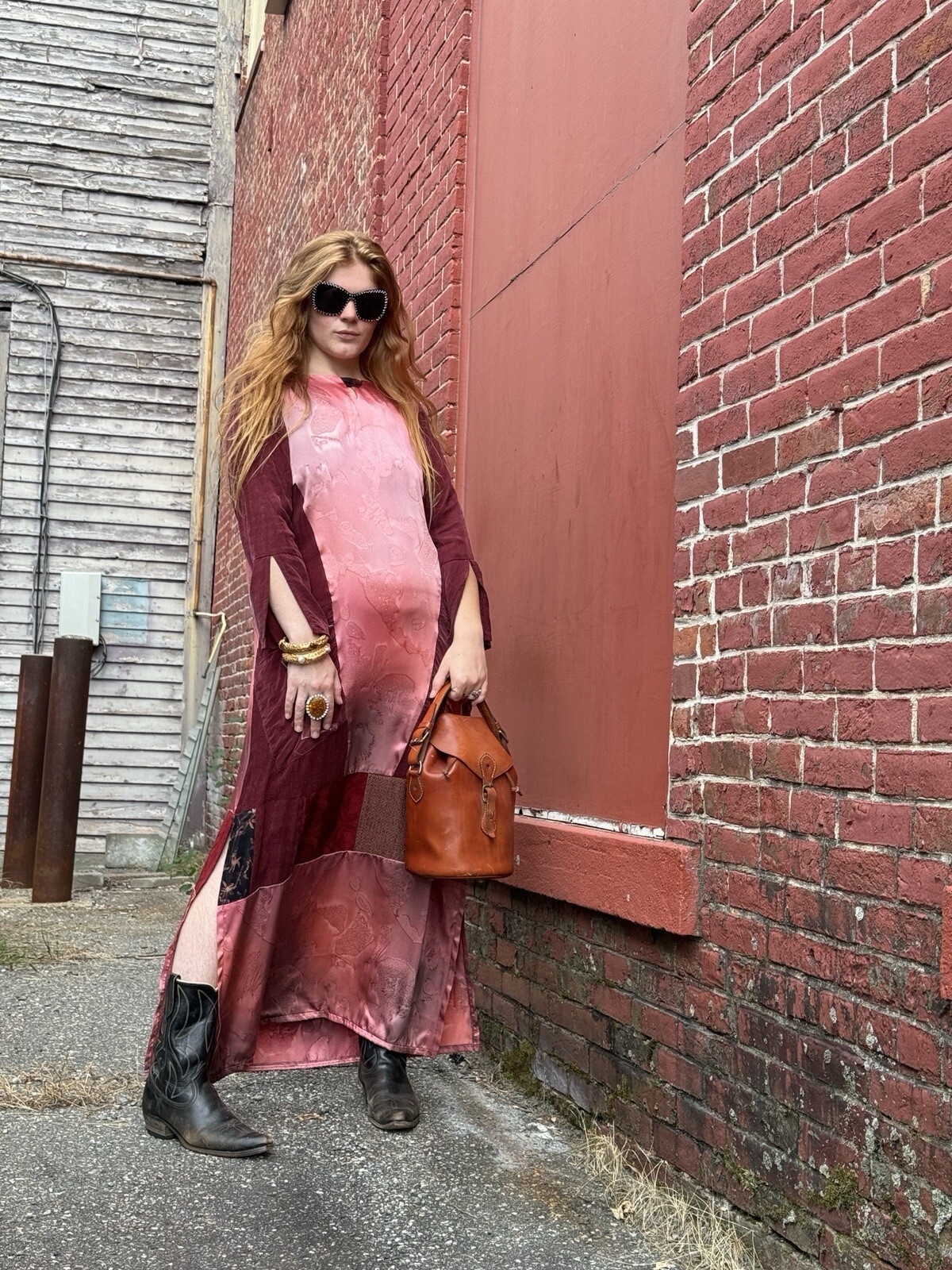 Vintage 1990s Donna Jessica Silk Gown-dress-Orange-rust-designer-Shift-Boho-1990