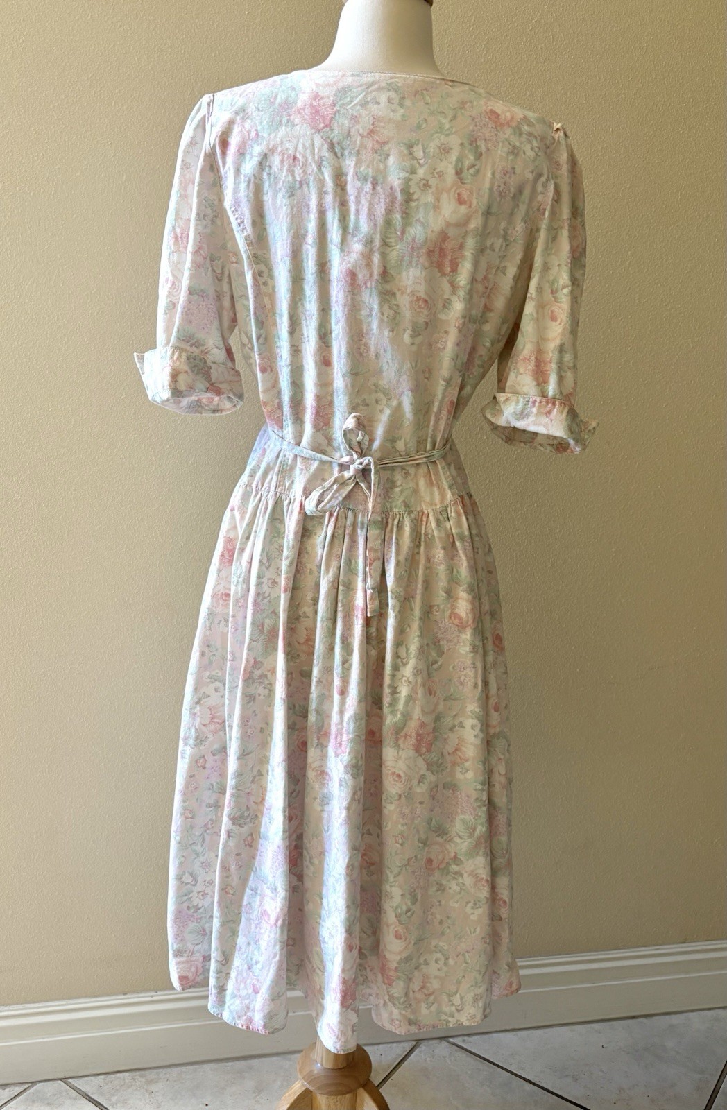 Vintage 80s Midi Dress Pastel Floral Cottagecore Garden Party Tea Dress Size M