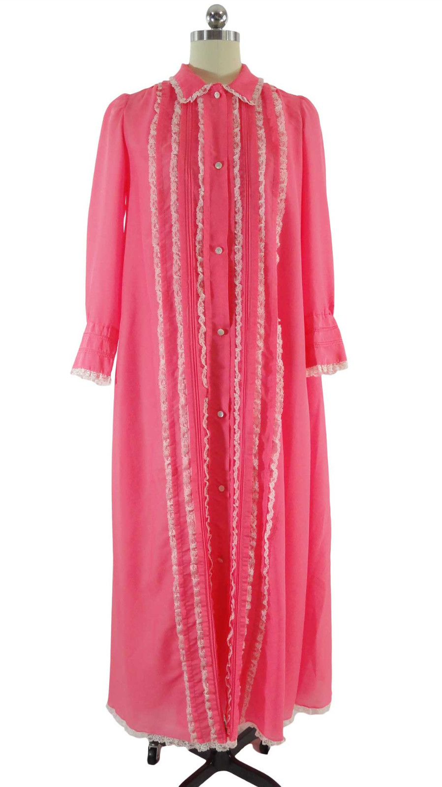 Vtg 50s Odette Barsa Peignoir Set Victorian Style Shocking Pink! Gown & Robe S/M